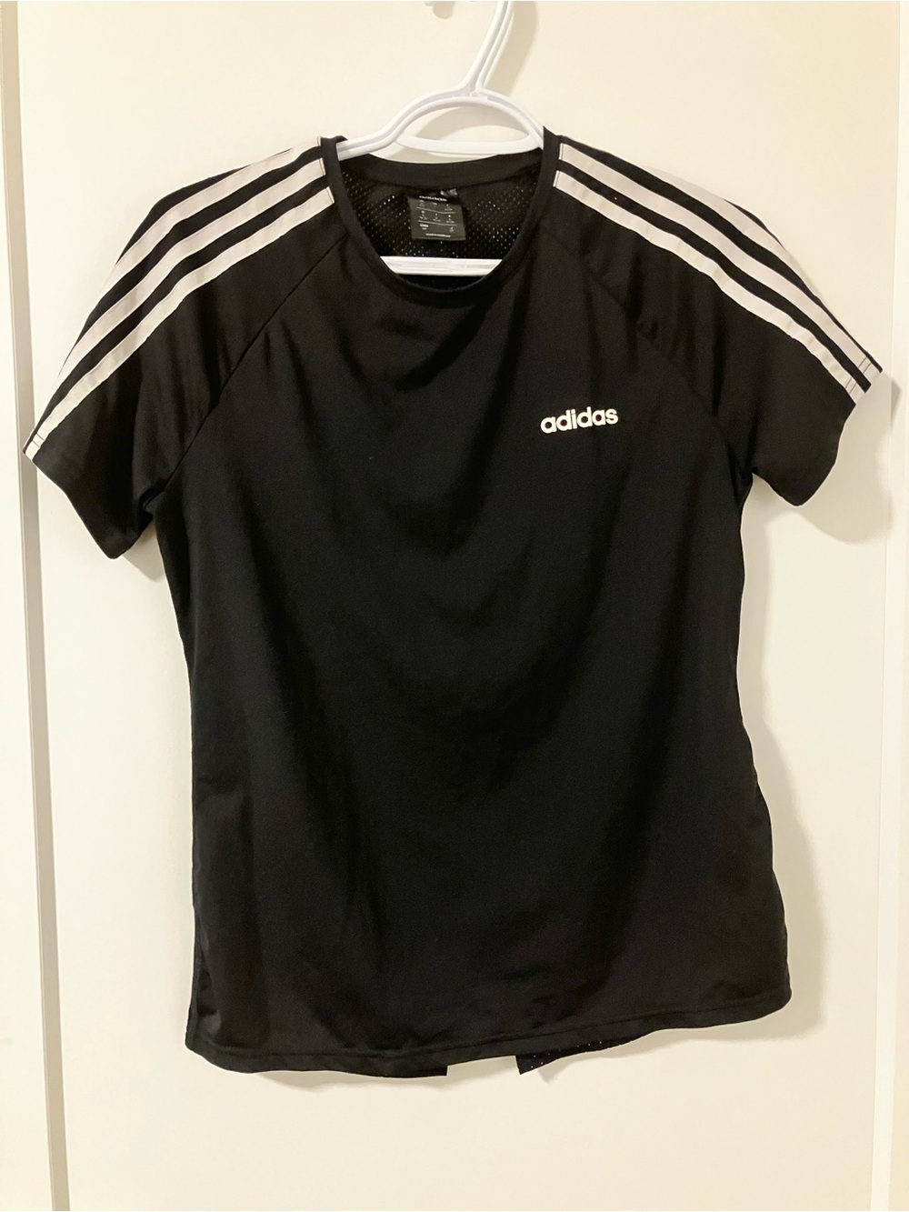 adidas Black Short-Sleeve Athletic Tee with White Shoulder Stripes